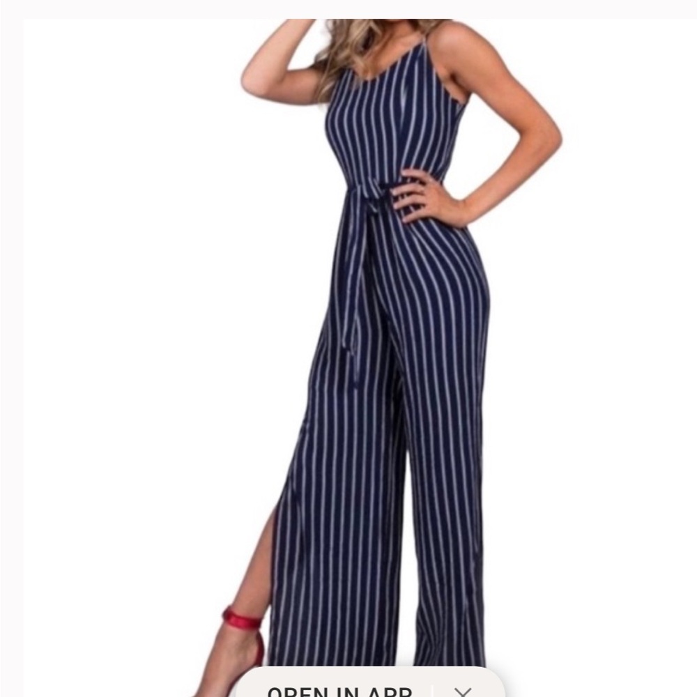 VGW-Monteau navy white striped jumpsuit